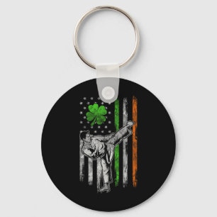 Karate American Irish Flag St Patricks Day Shamroc Key Ring
