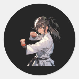 Karate Anime Girl Taekwondo Fighter Martial Arts Classic Round Sticker