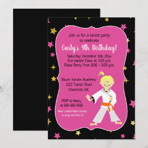 Karate Birthday Invitations Orange Belt Girl