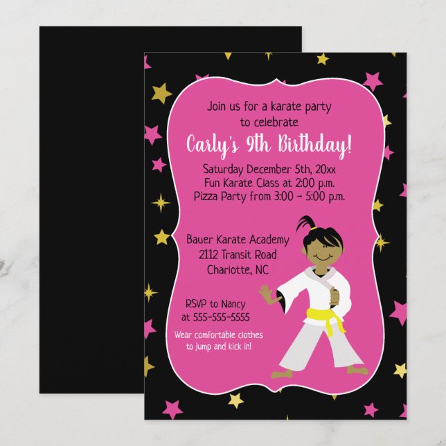 Karate Birthday Invitations Yellow Belt (Front/Back)