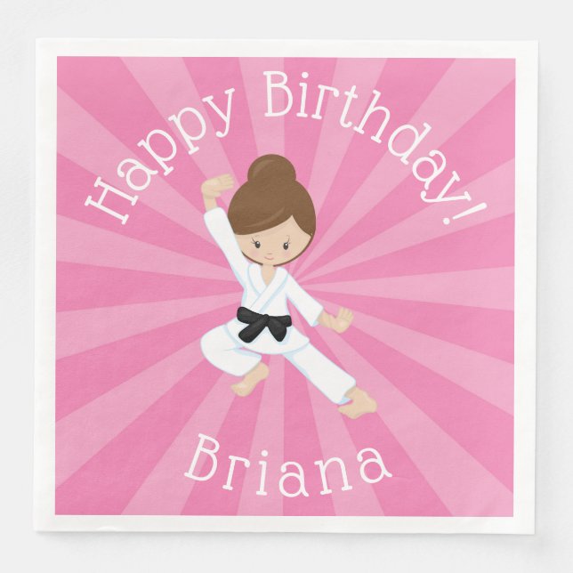 Karate Birthday Party Girl Pink Napkin (Front)
