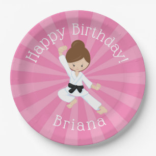 Karate Birthday Party Girl Pink Paper Plate