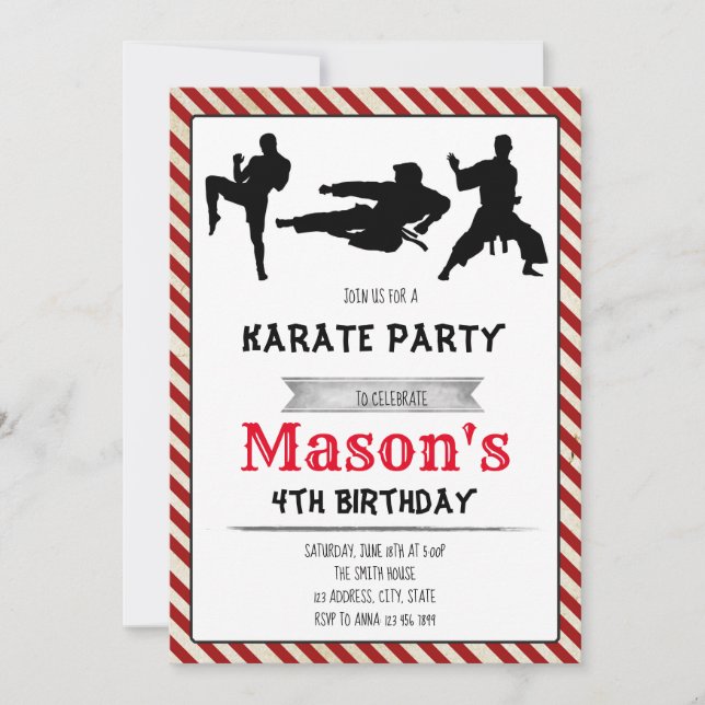 Karate birthday party invitation (Front)