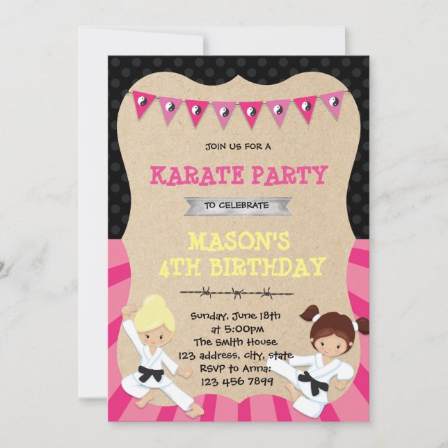 Karate birthday party invitation (Front)