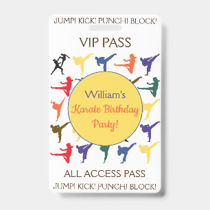 Karate Birthday Party VIP All Access Pass ID Badge