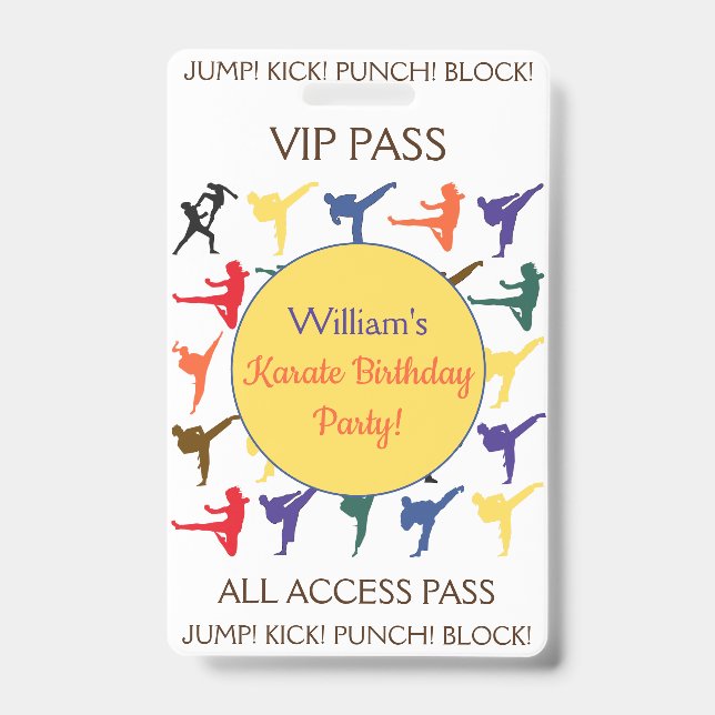 Karate Birthday Party VIP All Access Pass ID Badge (Front)