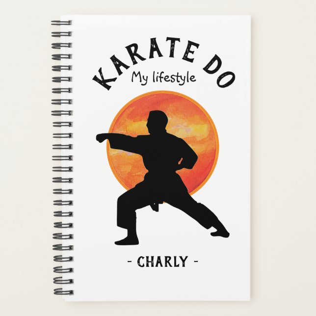 Karate Black Silhouette Rising Sun Weekly Monthly Planner (Front)