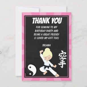 Karate Blonde Hair Girl Party Thank You Card