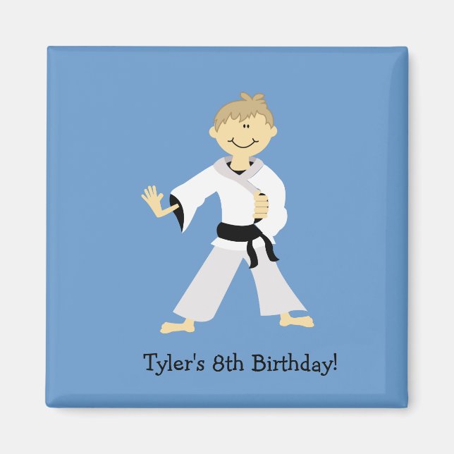 KARATE Boy Blackbelt Birthday Favour magnet (Front)