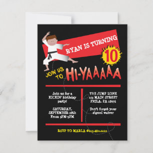 Karate Boy Kick Red Birthday Party Invitation