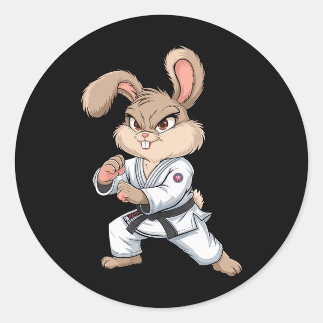 Karate Bunny Martial Arts Rabbit Funny For Kids Bo Classic Round Sticker (Front)