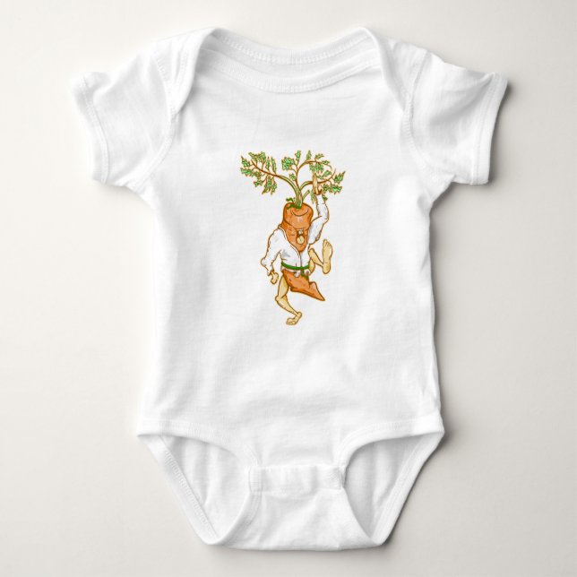 Karate carrot martial arts baby bodysuit (Front)