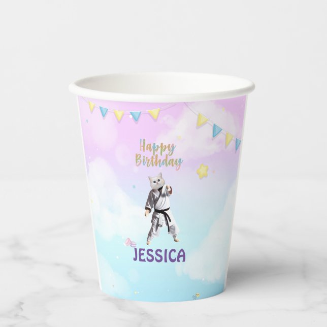 Karate Cat Birthday Party Girl Party Taekwondo   Paper Cups (Front)