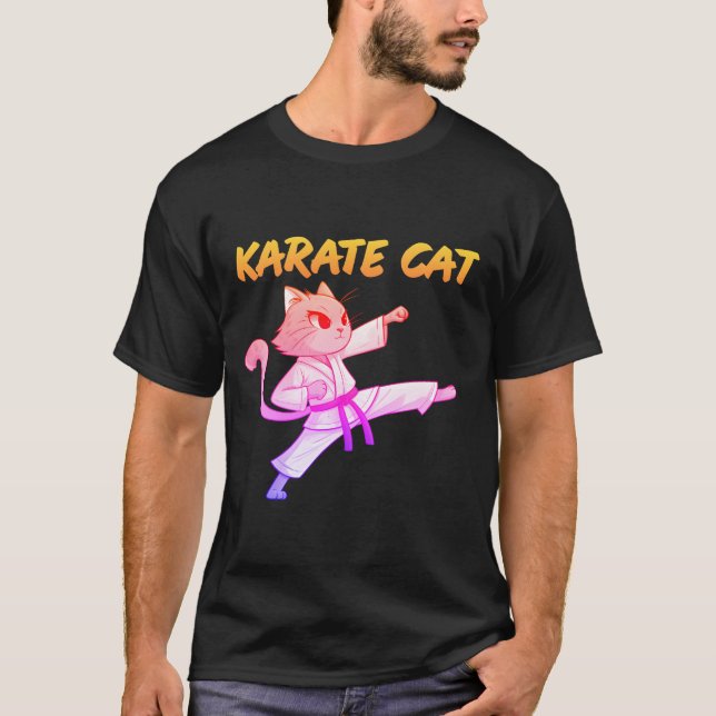 Karate Cat Cartoon T-shirt Design | Dynamic Mid (Front)