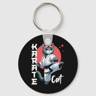 Karate Cat Gi Black Belt Martial Arts Kick Feline Key Ring