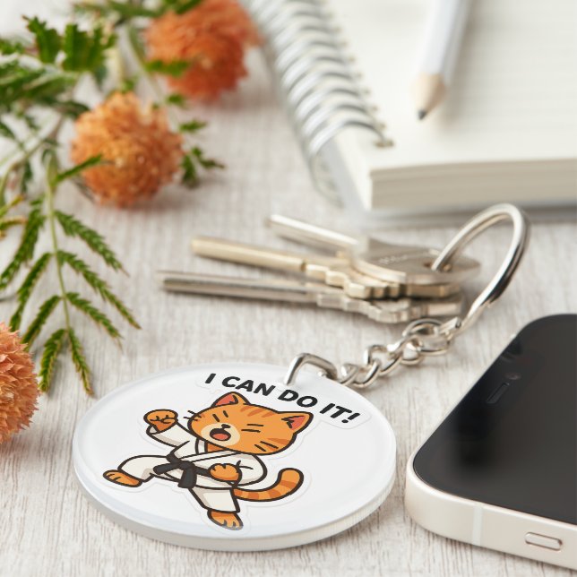 Karate Cat Sticker Key Ring (Front Right)