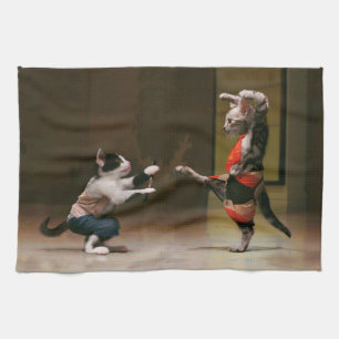 Karate cats tea towel