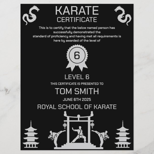 Karate Certificate Award (Front)