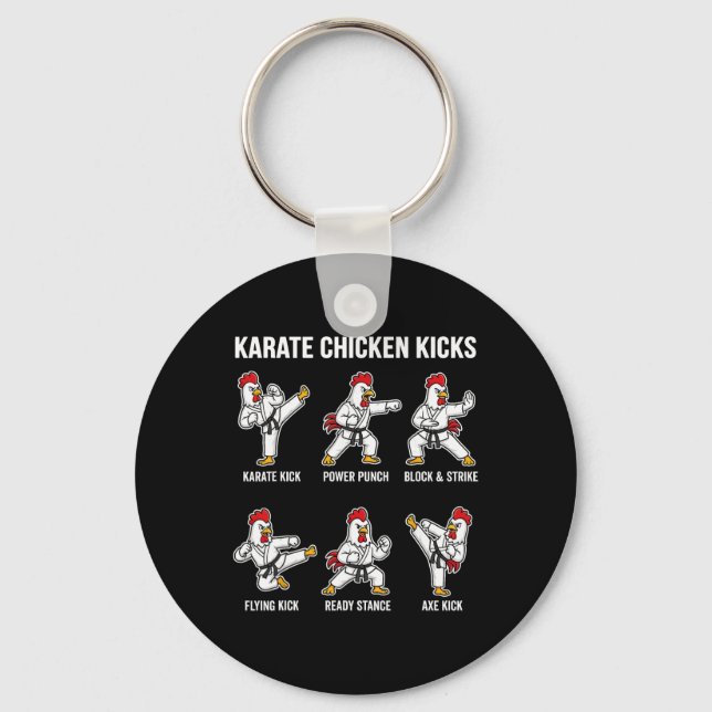 Karate Chicken Kicks Funny Martial Arts Move Chart Key Ring (Front)
