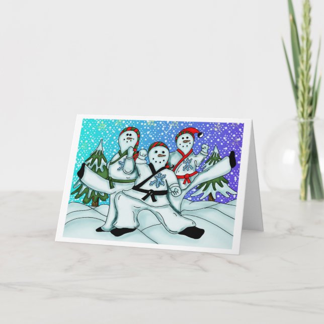 Karate Christmas Snowmen Holiday Card (Front)