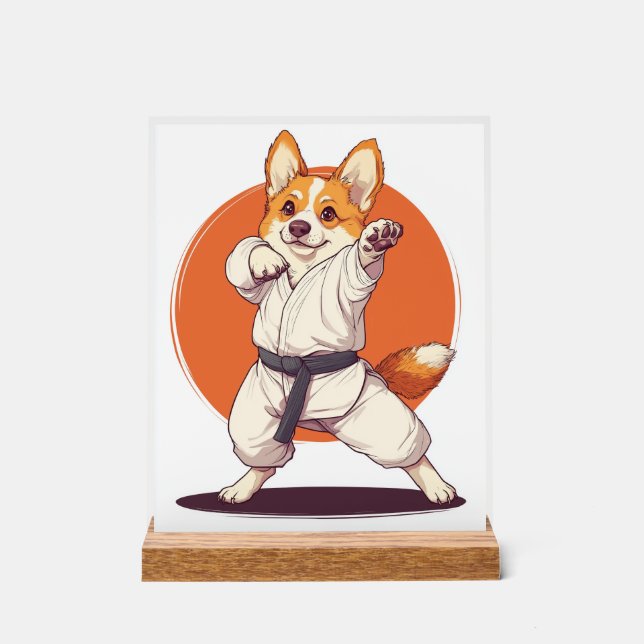 Karate Corgi � Martial Arts Dog Acrylic Sign (Front)