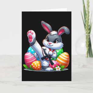 Karate Easter Bunny With A Sket Of Eggs Easter Day Card