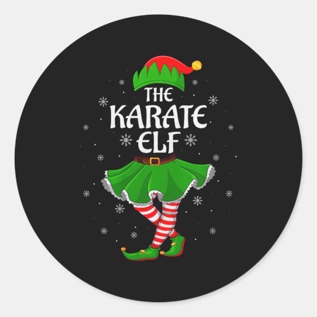 Karate Elf Christmas Family Girls Women Elf Squad  Classic Round Sticker (Front)