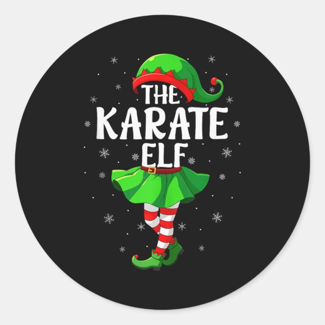 Karate Elf Christmas Girls Women Elf Squad Xmas Fa Classic Round Sticker (Front)