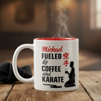 Karate - fueled by coffee and karate. Two-Tone coffee mug