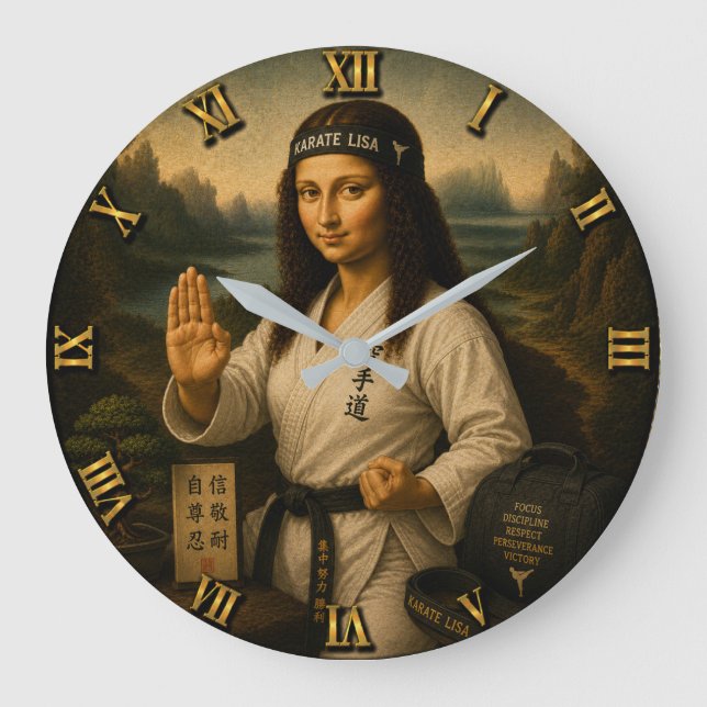 Karate Funny Mona Lisa Martial Arts Gift Large Clock (Front)