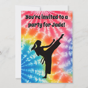 Karate Girl Birthday Party Tie-Dye Rainbow Invitation