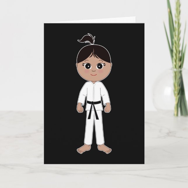 Karate Girl Congratulations Black Belt Card (Front)