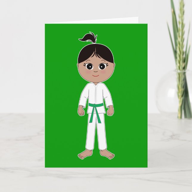 Karate Girl Congratulations Green Belt Card (Front)