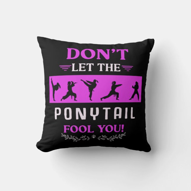 Karate Girl Funny Black Belt Taekwondo Fighting Cushion (Front)