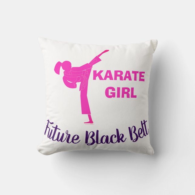 Karate Girl Future Black Belt Motivational Decor Cushion (Front)