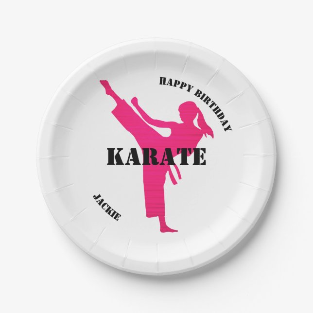 Karate Girl Happy Birthday w/ Name Paper Plates (Front)