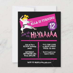 Karate Girl Kick Pink Birthday Party Invitation