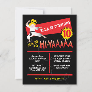 Karate Girl Kick Red Birthday Party Invitation