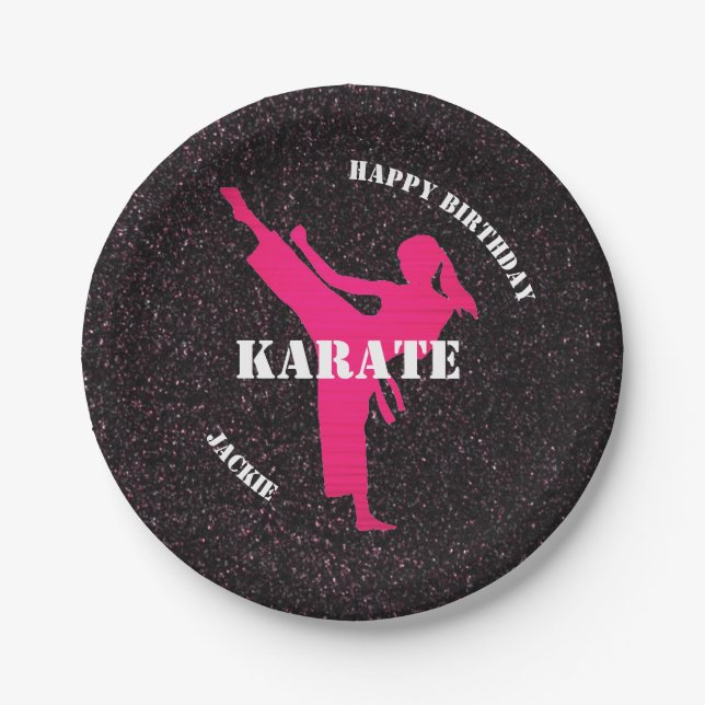 Karate Girl Specs of Glitter Birthday Plates (Front)