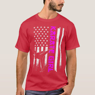 Karate Girl Teen American Flag Karate Daughter  T-Shirt