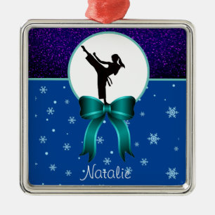 Karate Girls Glitter and Bow Snowflake   Metal Tree Decoration