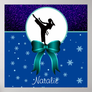 Karate Girls Glitter and Bow Snowflake  Poster
