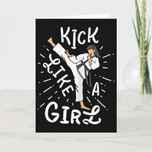 Karate Girls' Kick Like A Kickboxing Taekwondo Card