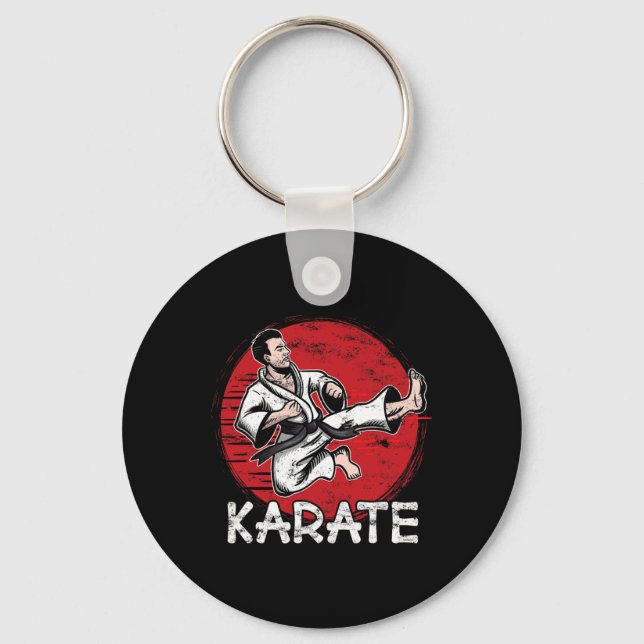 Karate Grunge Design Man Doing Jump Kick For Karat Key Ring (Front)