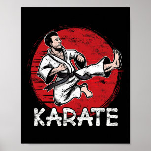 Karate Grunge Design Man Doing Jump Kick For Karat Poster