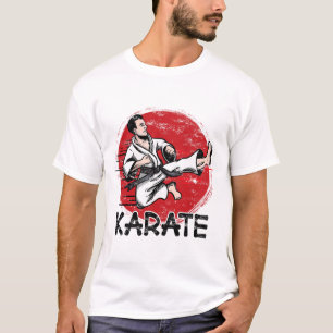 Karate Grunge Design Man Doing Jump Kick For Karat T-Shirt