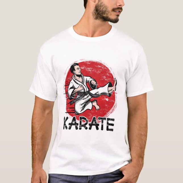 Karate Grunge Design Man Doing Jump Kick For Karat T-Shirt (Front)