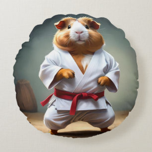Karate Guinea Pig, Round Cushion