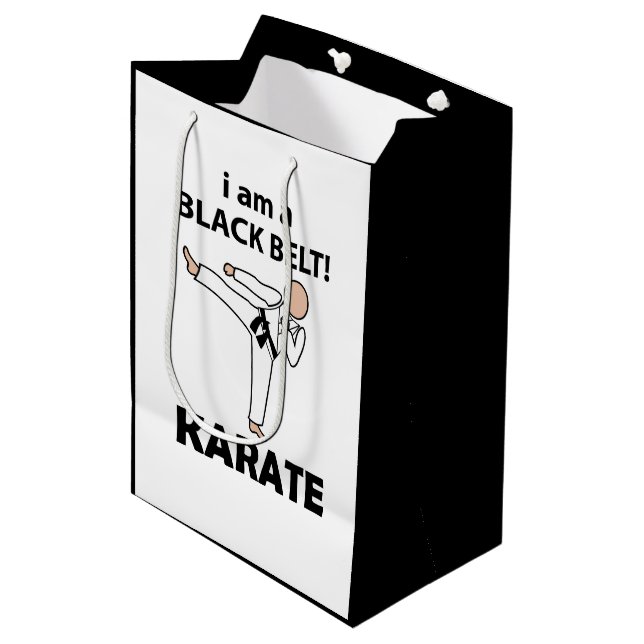 Karate I am A Black Belt Karate Medium Gift Bag (Front Angled)