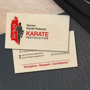 Karate instructor - Kanji and karateka silhouette Business Card
